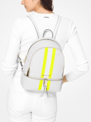 Rhea medium striped on sale logo and leather backpack