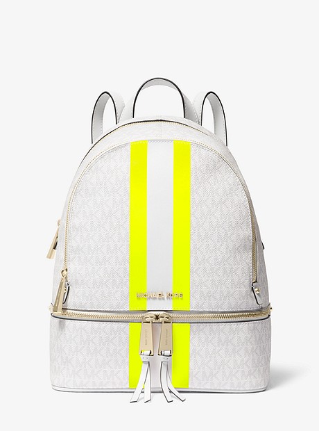 Rhea Medium Logo Stripe Backpack - WHT/NEON YLW - 30T9LEZB2B