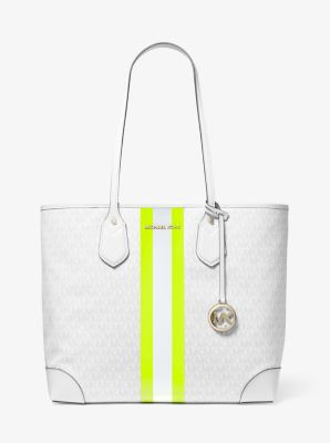 black and white striped michael kors tote