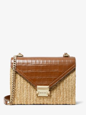 whitney large raffia and leather convertible shoulder bag