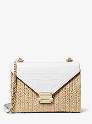 Whitney Large Raffia and Leather Convertible Shoulder Bag - OPTIC WHITE - 30T9LWHL7W