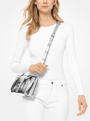 Michael Kors Ladies Manhattan Small Leather Crossbody Bag- Pale