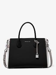 Mercer Large Tri-Color Pebbled Leather Belted Satchel - PGRY/OPT/BLK - 30T9SM9S3T