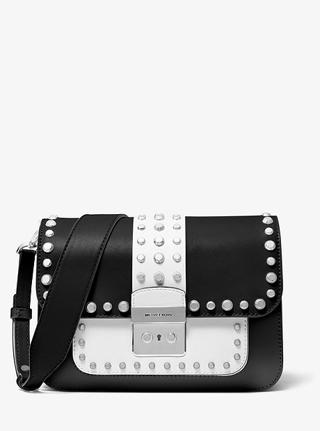 Sloan Editor Studded Two-Tone Leather Shoulder Bag - BLACK/WHITE - 30T9SS9L9T