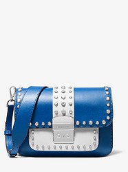 Sloan Editor Studded Two-Tone Leather Shoulder Bag - GRECIAN BLUE - 30T9SS9L9T