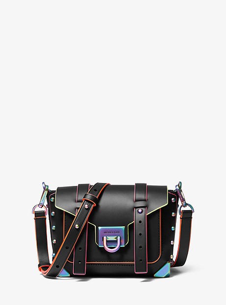 Manhattan Small Contrast-Trim Leather Crossbody Bag - BLACK - 30T9TNCM1L