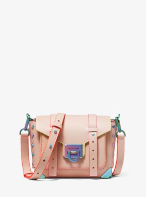 Manhattan Small Contrast-Trim Leather Crossbody Bag