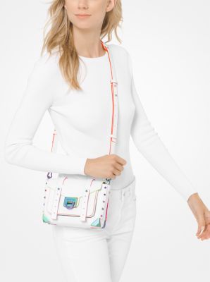 Manhattan Small Contrast-Trim Leather Crossbody Bag