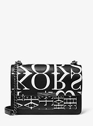 Jade Large Newsprint Logo Leather Crossbody Bag - BLACK/WHITE - 30T9UJ4L9L