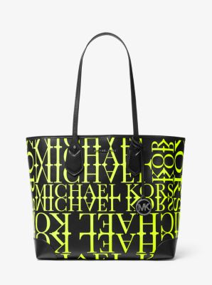 Michael Kors Black & Neon Yellow Large Newsprint Logo Eva