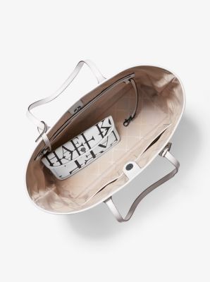 Eva Large Newsprint Logo Leather Tote Bag