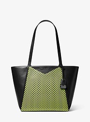 Whitney Large Checkerboard Logo Leather Tote Bag - BLACK/NEON YELLOW - 30T9UWHT3R