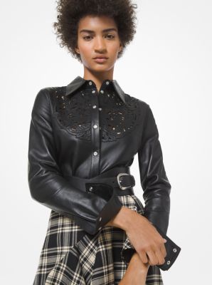 Camicia in pelle plongé con ricami in NERO | Michael Kors