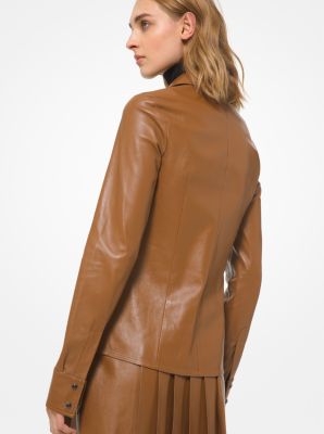 Plong&eacute; Leather Shirt in LUGGAGE | Michael Kors