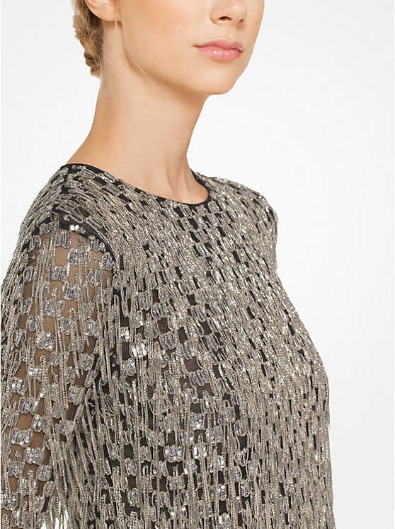Fringed Sequined Stretch-Tulle Top | Michael Kors