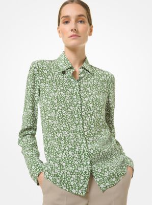Floral Silk Crepe De Chine Blouse in C&Eacute;SPED/BLANCO | Michael Kors