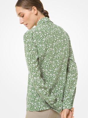 Floral Silk Crepe De Chine Blouse in LAWN/WHITE | Michael Kors