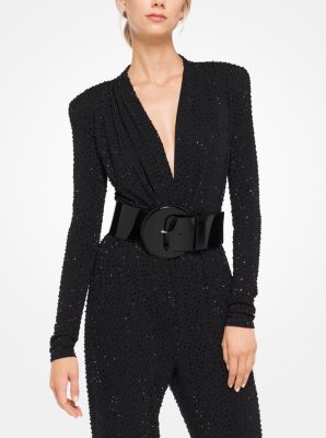 Crystal-Embroidered Matte-Jersey Plunge Bodysuit