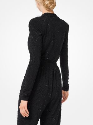 Crystal-Embroidered Matte-Jersey Plunge Bodysuit image number 1