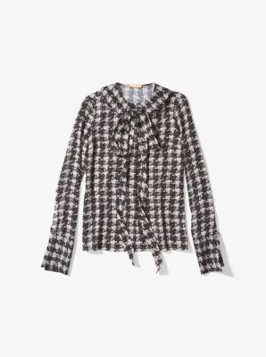 トップス UND HOUNDSTOOTH BOWTIE BLOUSE Houndstooth Silk-Georgette Bow Blouse | Michael Kors [US]