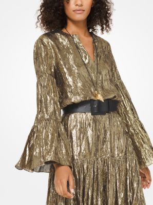 Crushed Silk Lam&eacute; Poet Blouse in GOLD | Michael Kors