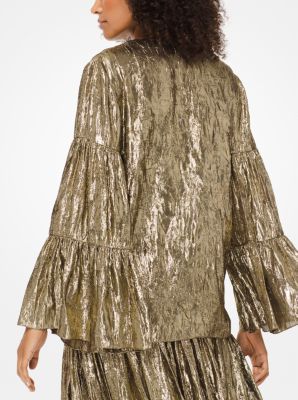 Crushed Silk Lam&eacute; Poet Blouse in GOLD | Michael Kors