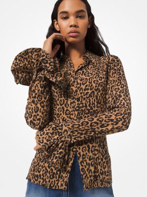 Leopard Crushed Crepe De Chine Blouse Michael Kors Canada