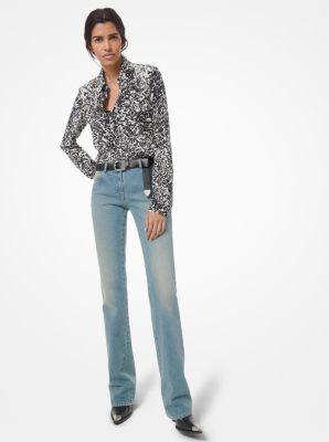 Chemise en cr&ecirc;pe de Chine de soie &agrave; imprim&eacute; poney mouchet&eacute;