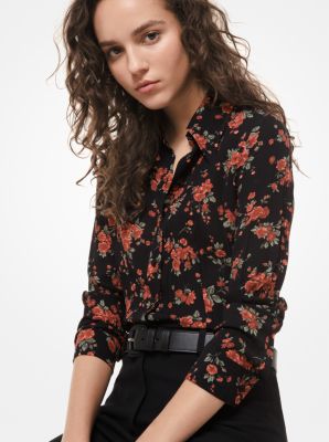 Floral Crushed Silk-Georgette Blouse