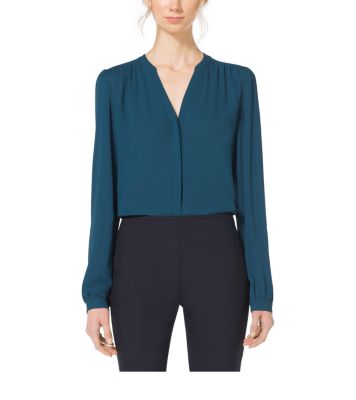 Split-Neck Silk-Georgette Blouse | Michael Kors