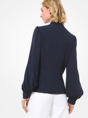 Silk Georgette Tie-Neck Blouse