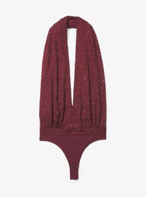 Crystal-Embroidered Matte-Jersey Bodysuit