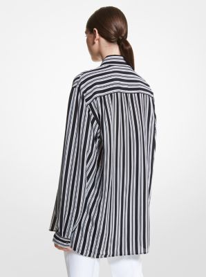 Striped Organic Silk Crepe De Chine Blouse in NEGRO/BLANCO | Michael Kors