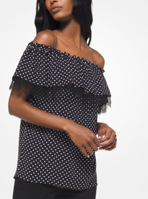 Polka Dot Silk-Georgette Off-The-Shoulder Top