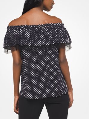 Polka Dot Silk-Georgette Off-The-Shoulder Top