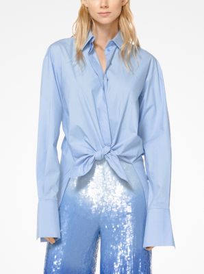 Washed Cotton-Poplin Tie-Front Shirt | Michael Kors