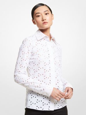 Hansen Floral Eyelet Stretch Cotton Shirt | Michael Kors
