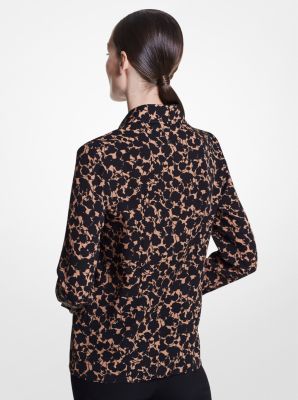 Hansen Floral Silk Crepe De Chine Shirt in TOSTADO SUAVE/NEGRO | Michael Kors