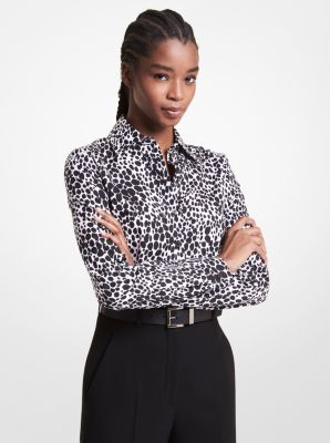 Hansen Ocelot Cotton Poplin Shirt in BLACK/WHITE | Michael Kors