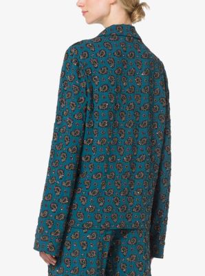 Gem-Embroidered Paisley Georgette Pajama Shirt