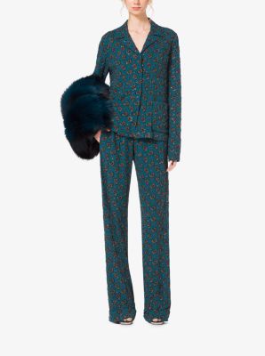 Gem-Embroidered Paisley Georgette Pajama Shirt