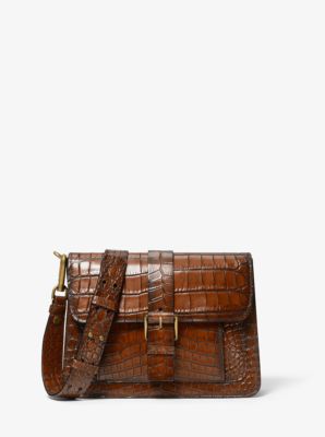 Simone Crocodile Embossed Leather Belted Shoulder Bag | Michael Kors