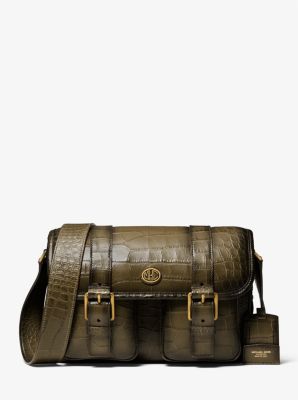 hayden medium crocodile embossed leather messenger bag