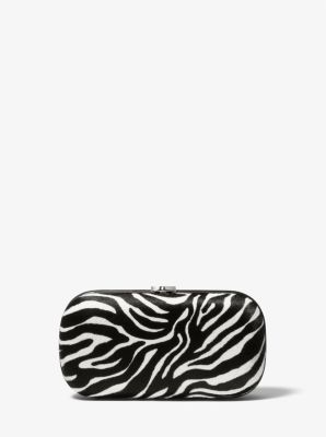 Gansevoort Zebra Print Calf Hair Minaudi&egrave;re in IVORY | Michael Kors