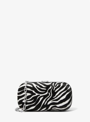Gansevoort Zebra Print Calf Hair Minaudi&egrave;re in IVORY | Michael Kors