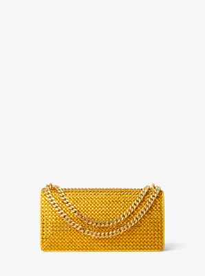 Christie Mini Crystal Embellished Suede Envelope Bag in MARIGOLD | Michael Kors