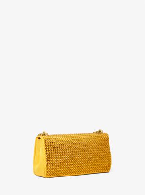 Christie Mini Crystal Embellished Suede Envelope Bag in MARIGOLD | Michael Kors
