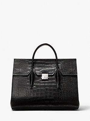 Michaelkors Campbell Crocodile Embossed Leather Weekender Bag,BLACK