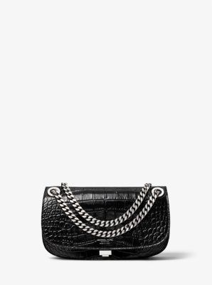 New-Chanel Mini Gabrielle shoulder bag in black calf embossed in crocodile  style