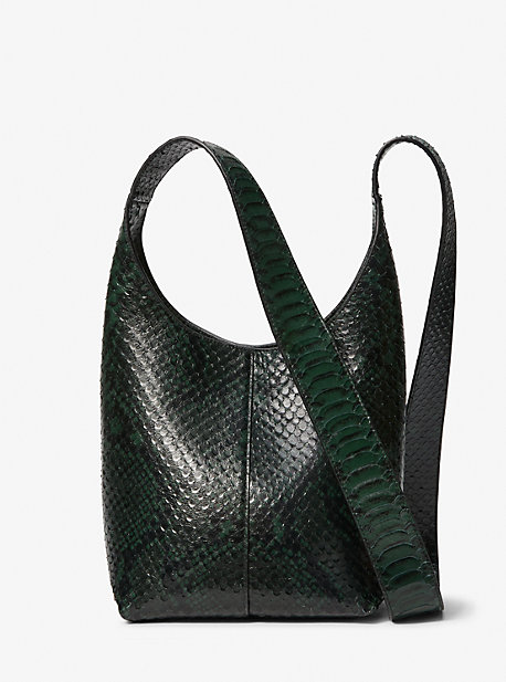 Michael Kors Dede Mini Python Embossed Leather Hobo Bag In Green